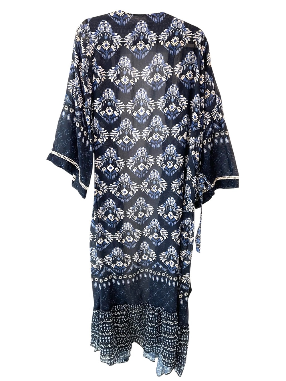 Agua Bendita Blue Floral Kimono Swim Cover Up One Size Resort Beach - Picture 6 of 10